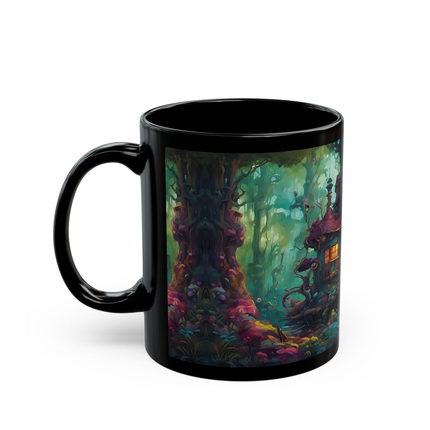 Enchanted Forest Cottage Mug – Whimsical Woodland Ceramic Coffee Cup with Hidden Message (11oz or 15oz)