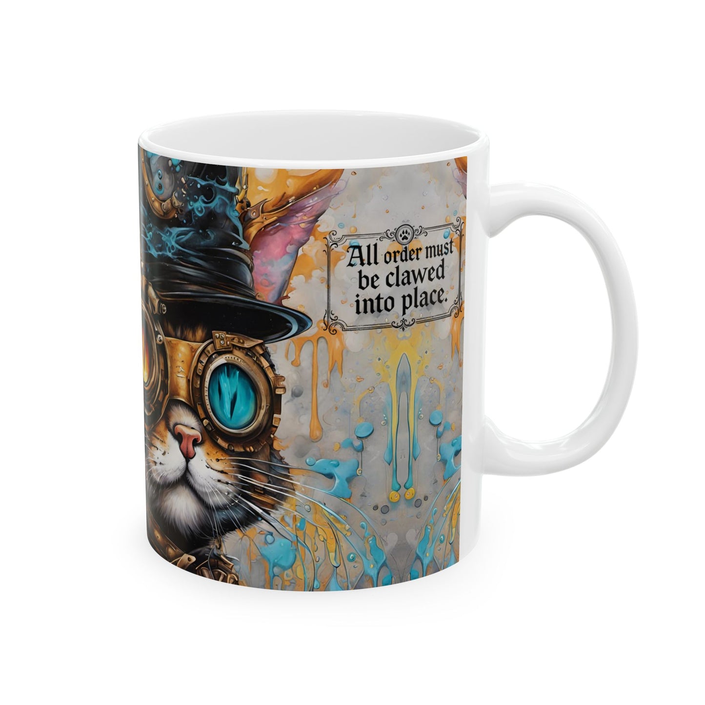 Baroness Nyx von Clawthorne Mug 11oz/15oz – Steampunk Cat Fantasy Art | Muntedverse Great Pantry War Collectible Drinkware