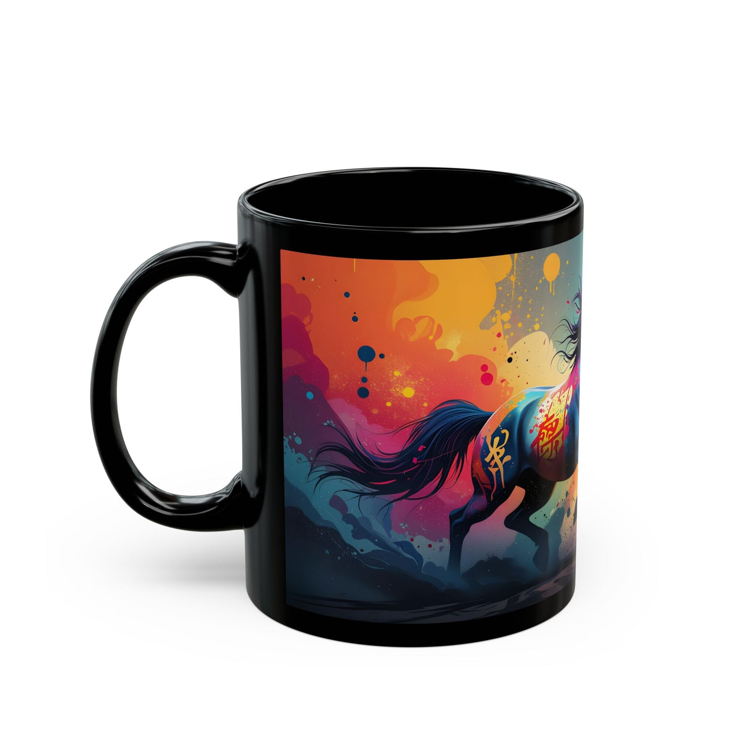 Horse Spirit Black Mug – Inspirational 'The Horse' Zodiac Poem Coffee Cup (11oz/15oz)