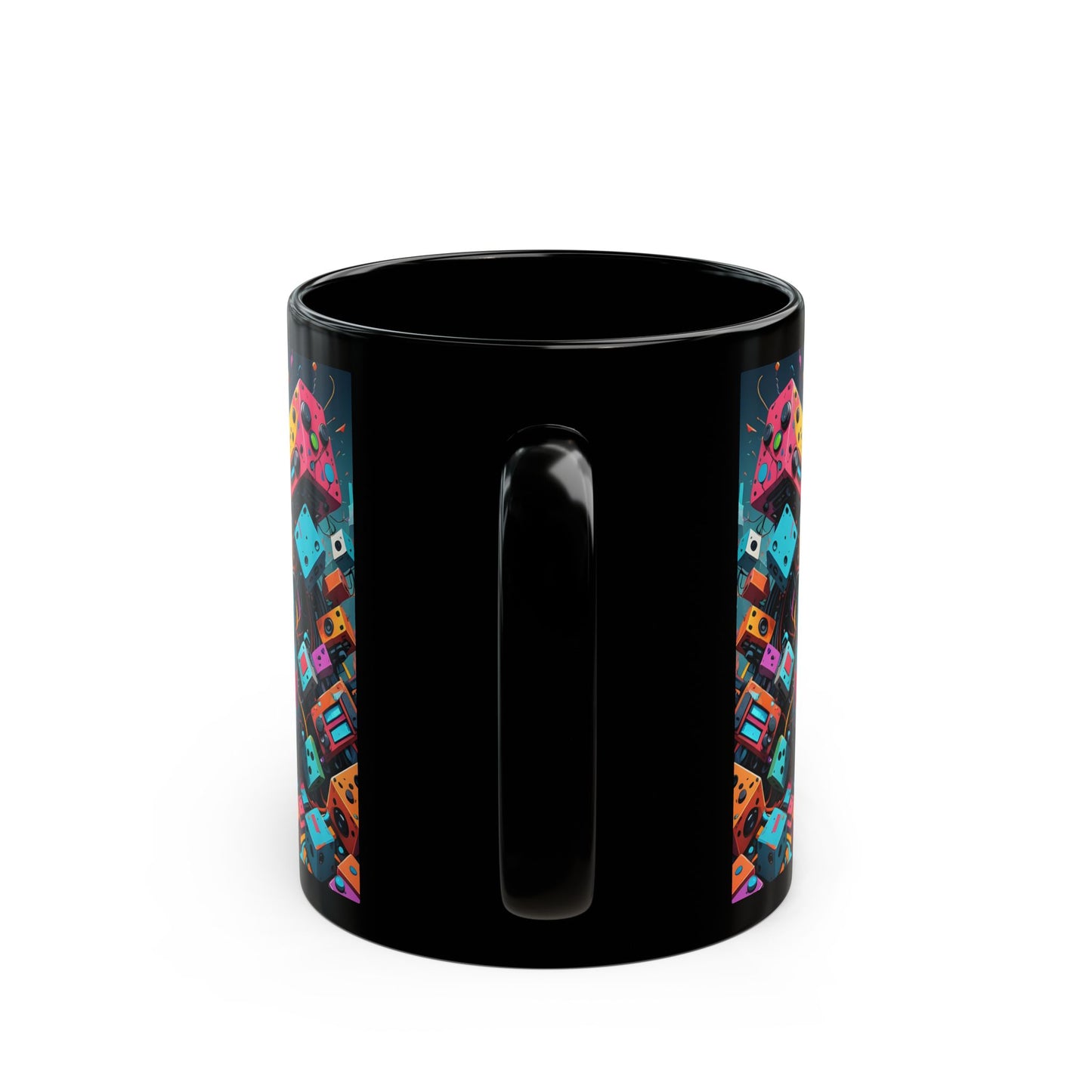Caught in the Game Gamer Mug – Black Gaming Coffee Cup with Colorful Controller Design