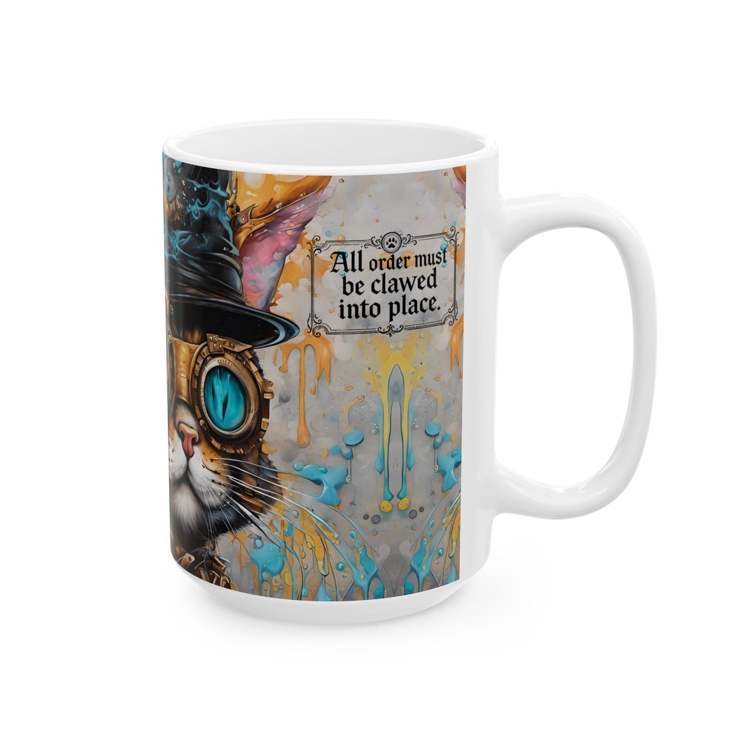 Baroness Nyx von Clawthorne Mug 11oz/15oz – Steampunk Cat Fantasy Art | Muntedverse Great Pantry War Collectible Drinkware